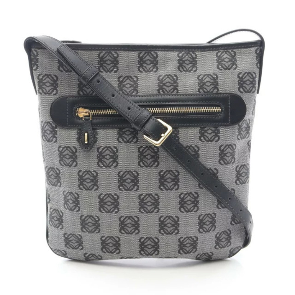 Loewe Anagram Shoulder Bag Canvas Leather Gray Black